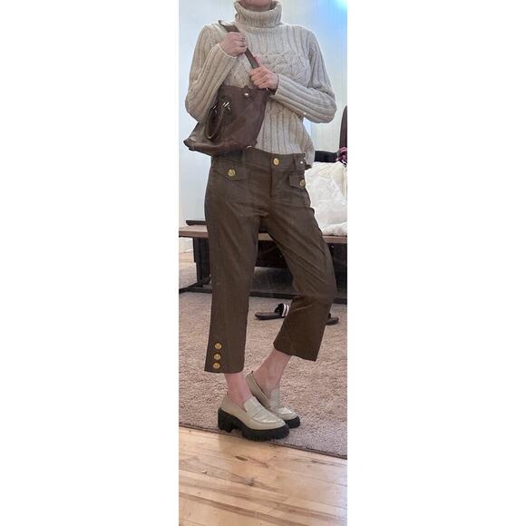 Vintage Y2K Dress Capri Pants Business Casual Cache Gold Buttons - Size 6 - Picture 2 of 11